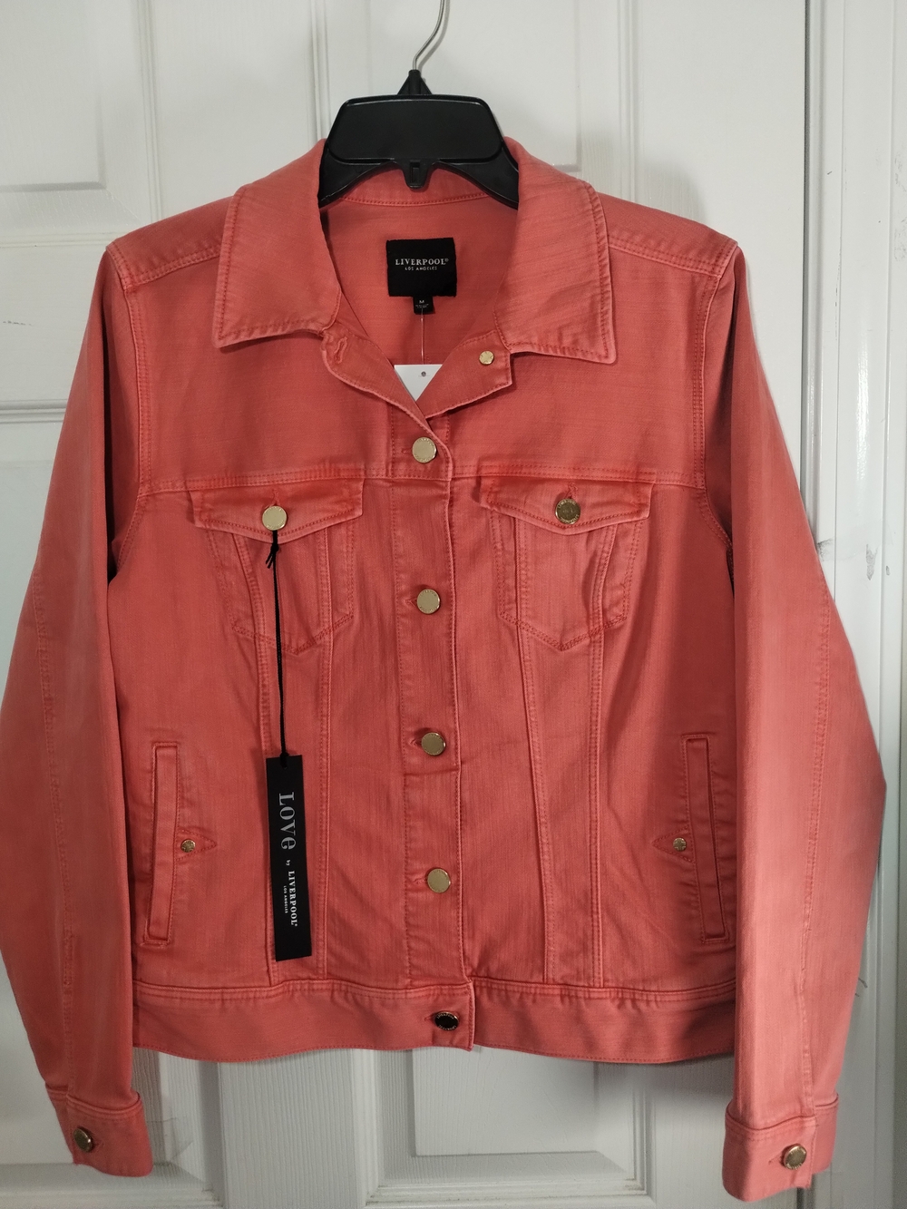 NWT Liverpool Coral Denim Jacket With Gold Button Front